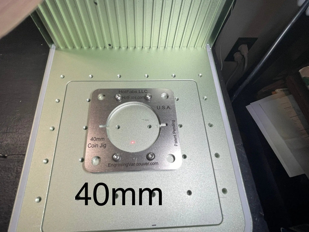 XTool F1/F2 Single Coin Jigs - All STEEL - Won't Melt. (also Fits ULTRA F1/F2/UV & Fiber Lasers - 1.25" or 40mm Choices) Hot Fabs LLC