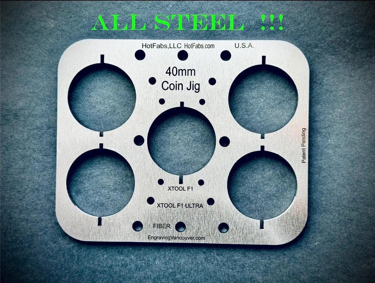 40mm Coin Jigs for XTOOL + FIBER - Fits F1/F2, Both Ultras+Fiber Lasers (All-in-One!) Steel Won't Melt! - Free Templates (XCS, Lightburn) Hot Fabs LLC