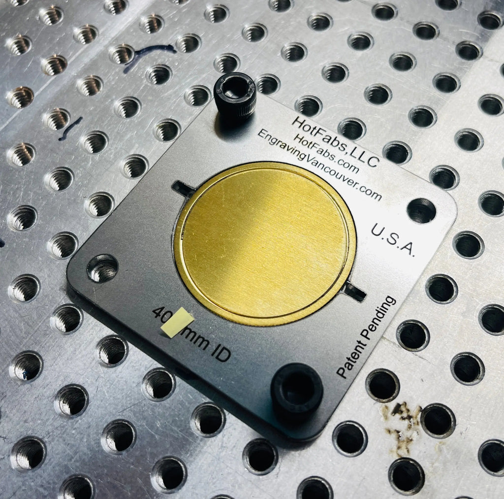 40mm Coin Jig - ALL STEEL - will not melt. For laser engraving. Hot Fabs LLC