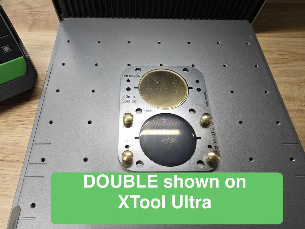 50mm (2") Coin Jigs (Fiber Laser, Xtool F1/F2 & Ultra Lasers) Steel Won't Melt! - Free Templates Hot Fabs LLC