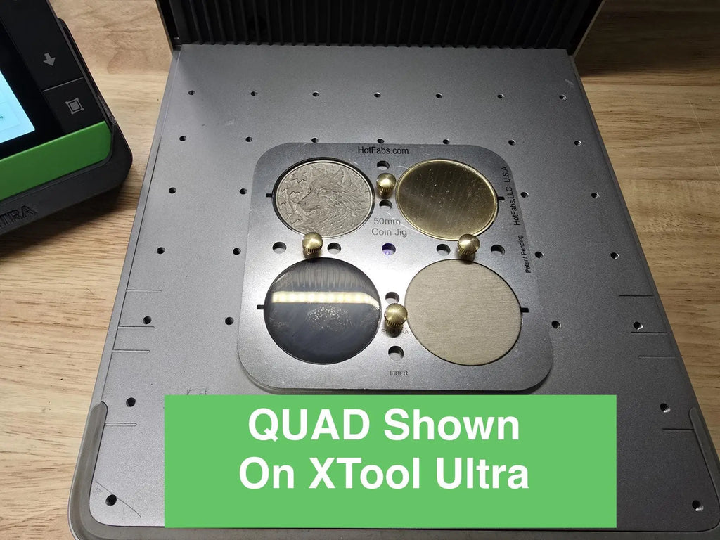 50mm (2") Coin Jigs (Fiber Laser, Xtool F1/F2 & Ultra Lasers) Steel Won't Melt! - Free Templates Hot Fabs LLC