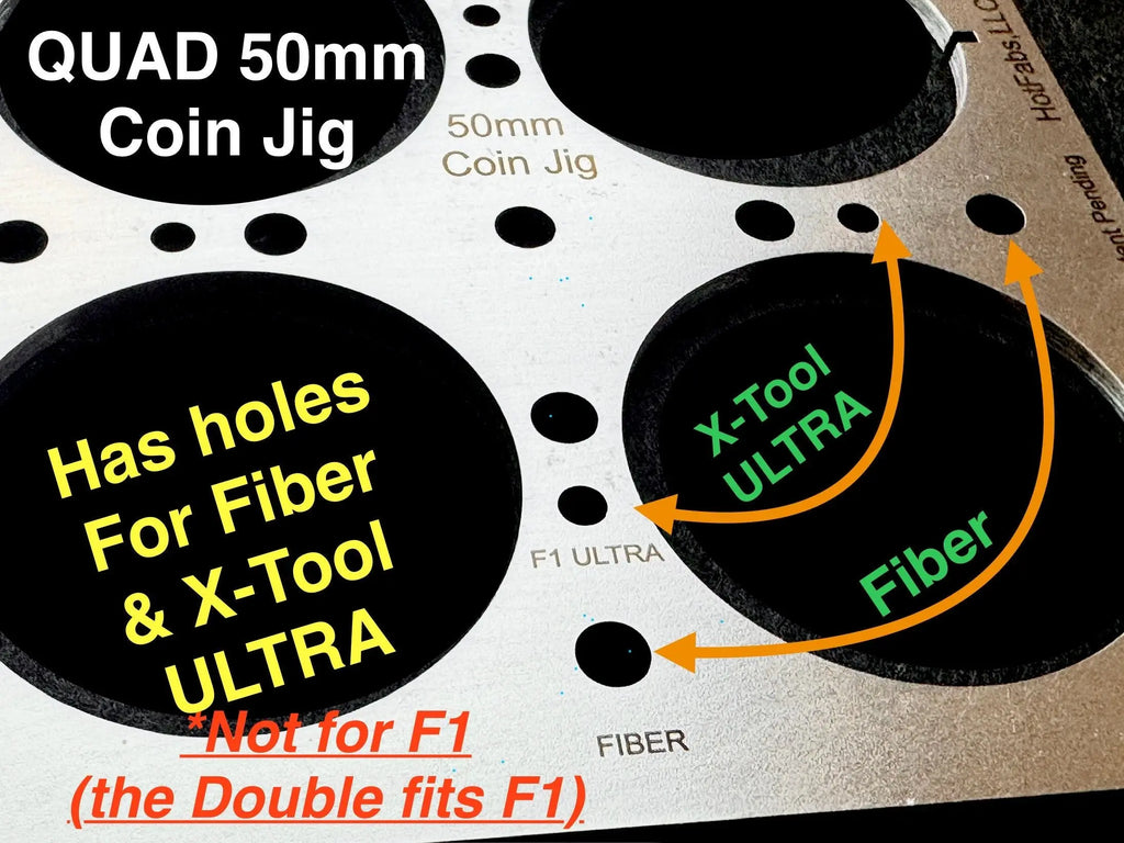 50mm (2") Coin Jigs (Fiber Laser, Xtool F1/F2 & Ultra Lasers) Steel Won't Melt! - Free Templates Hot Fabs LLC