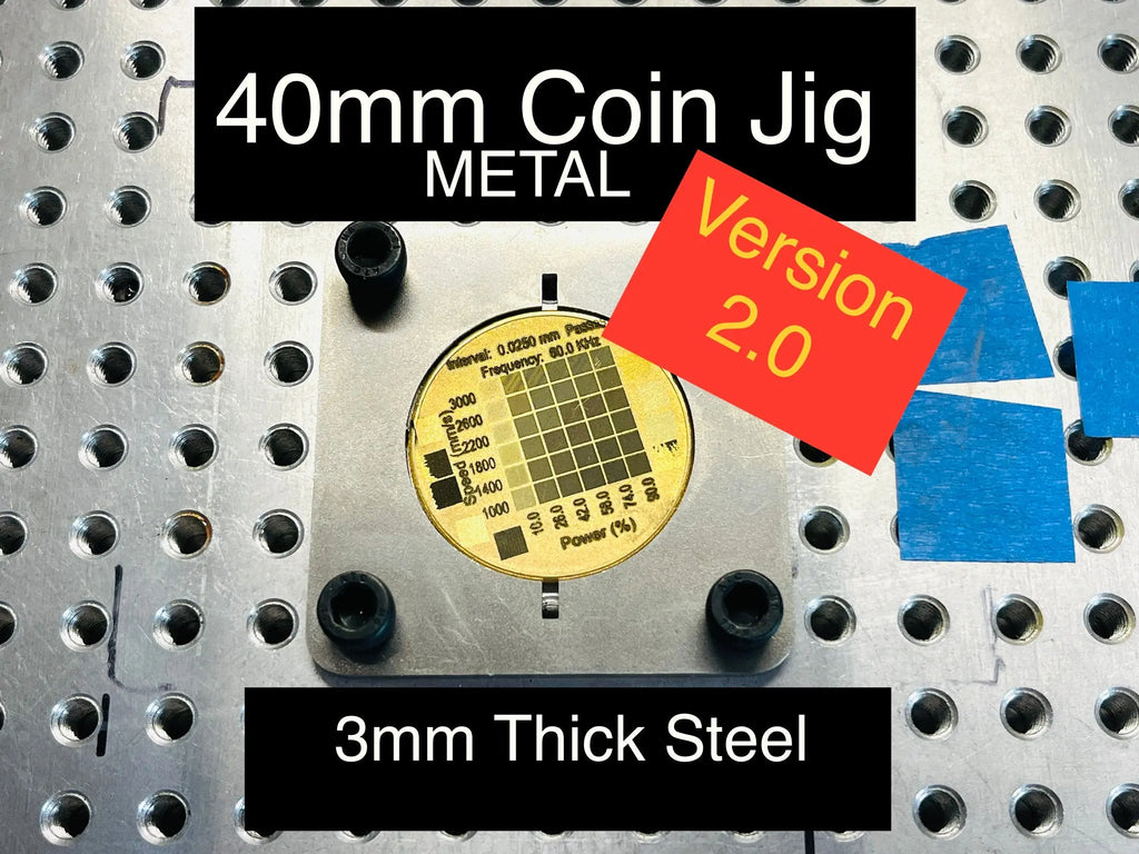 40mm Coin Jig - ALL STEEL - will not melt. For laser engraving. Hot Fabs LLC