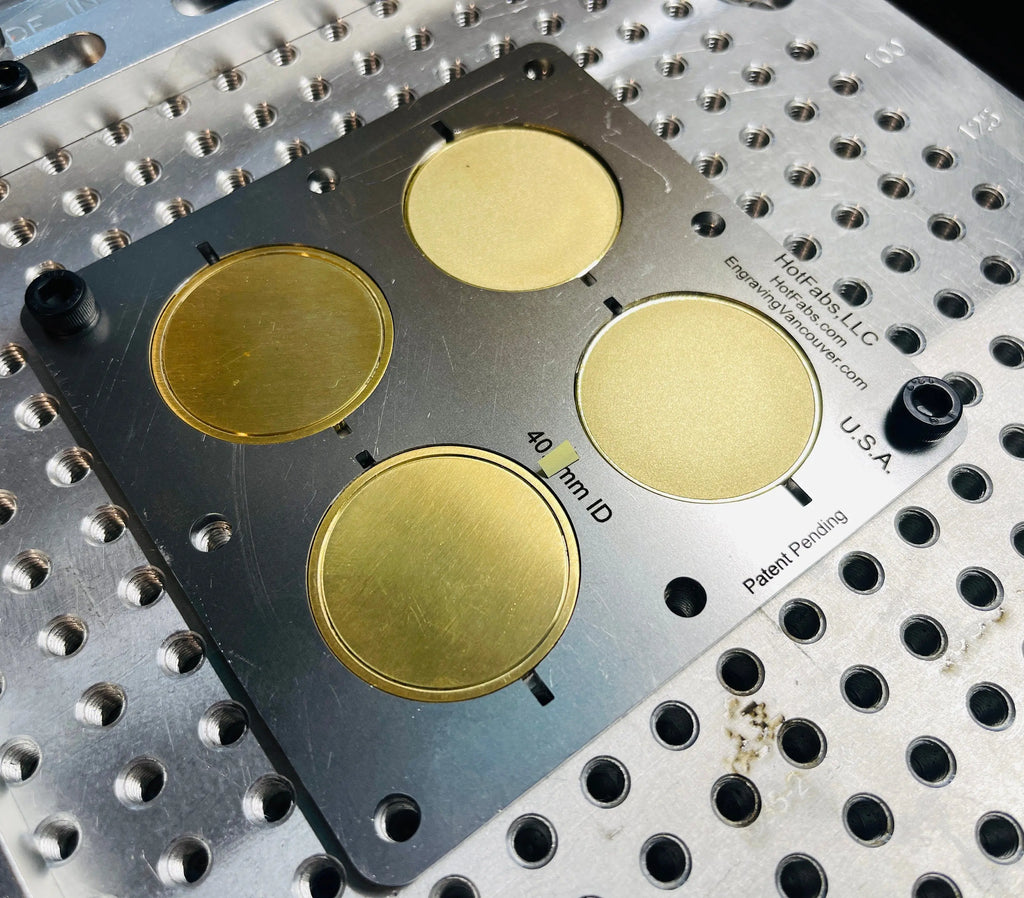 40mm Coin Jig - ALL STEEL - will not melt. For laser engraving. Hot Fabs LLC