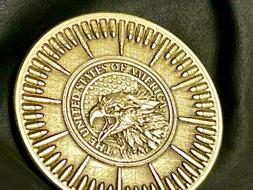 2A US EAGLE + BULLETS Brass Challenge Coin - 40mm (Fully Engraved) Hot Fabs LLC