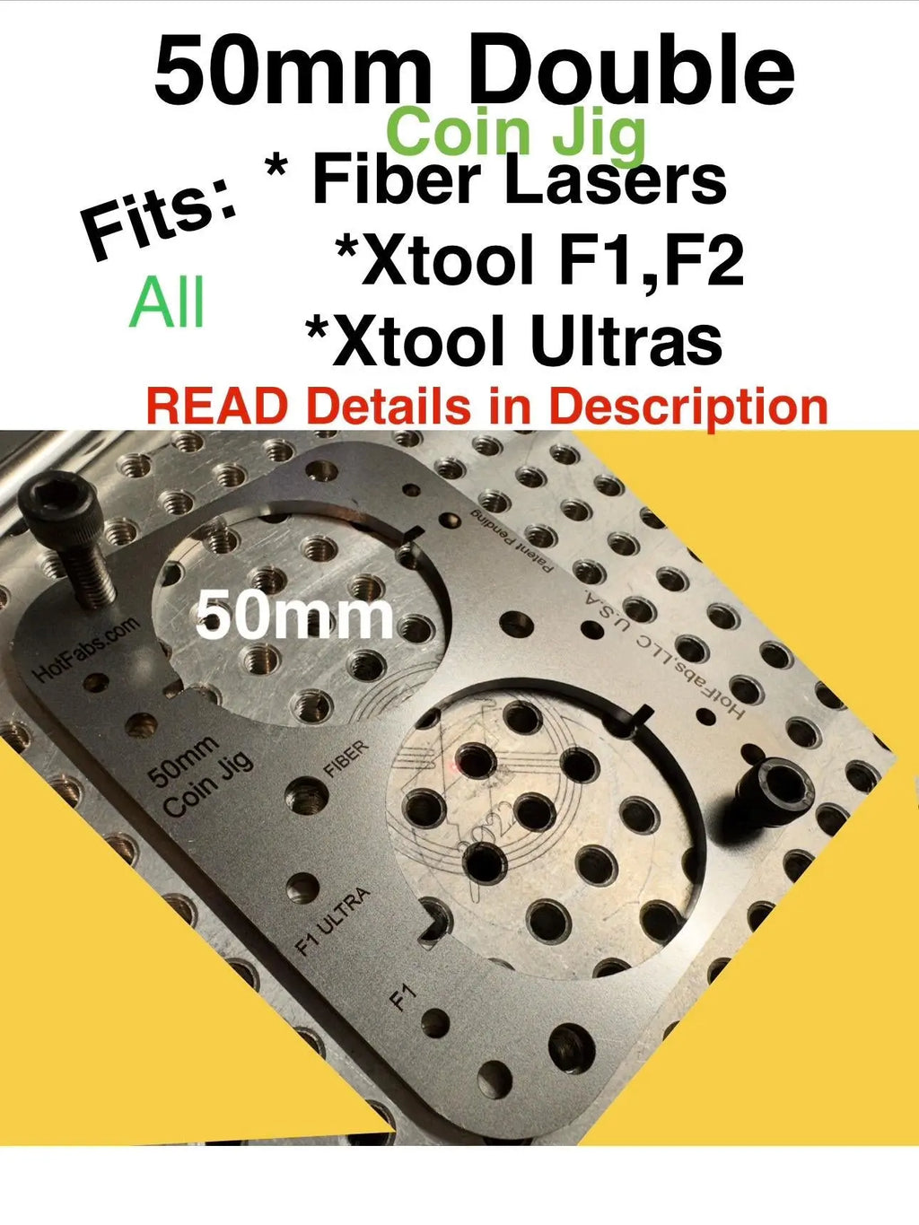 50mm (2") Coin Jigs (Fiber Laser, Xtool F1/F2 & Ultra Lasers) Steel Won't Melt! - Free Templates Hot Fabs LLC
