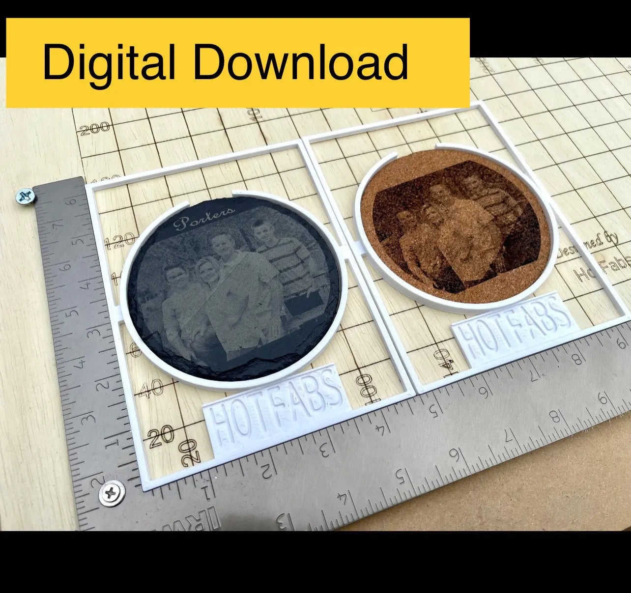 Coaster Laser Jig (4”) - 3D Print STL File (Digital Download) Hot Fabs LLC