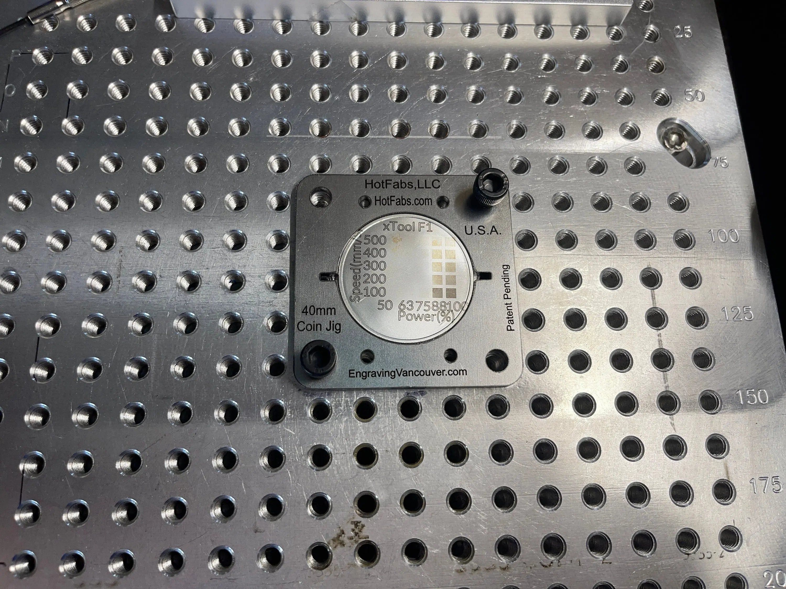 XTool F1/F2 Single Coin Jigs - All STEEL - Won't Melt. (also Fits ULTRA F1/F2/UV & Fiber Lasers - 1.25" or 40mm Choices) Hot Fabs LLC