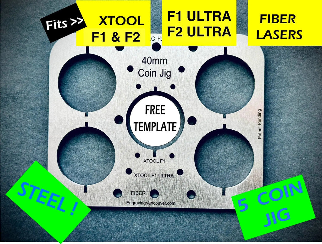 40mm Coin Jigs for XTOOL + FIBER - Fits F1/F2, Both Ultras+Fiber Lasers (All-in-One!) Steel Won't Melt! - Free Templates (XCS, Lightburn) Hot Fabs LLC