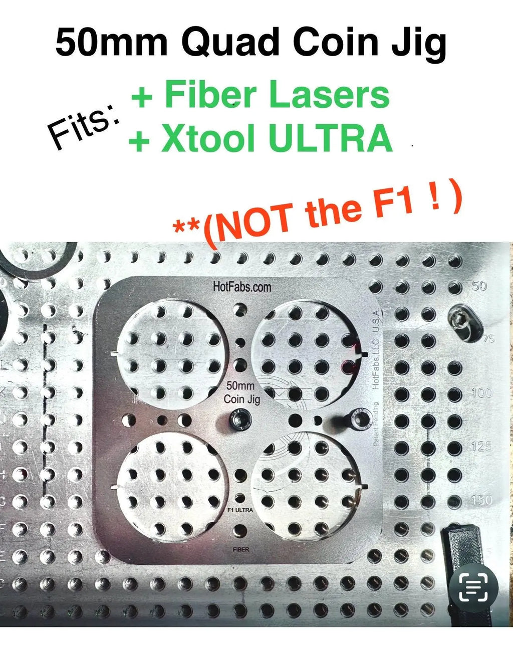50mm (2") Coin Jigs (Fiber Laser, Xtool F1/F2 & Ultra Lasers) Steel Won't Melt! - Free Templates Hot Fabs LLC