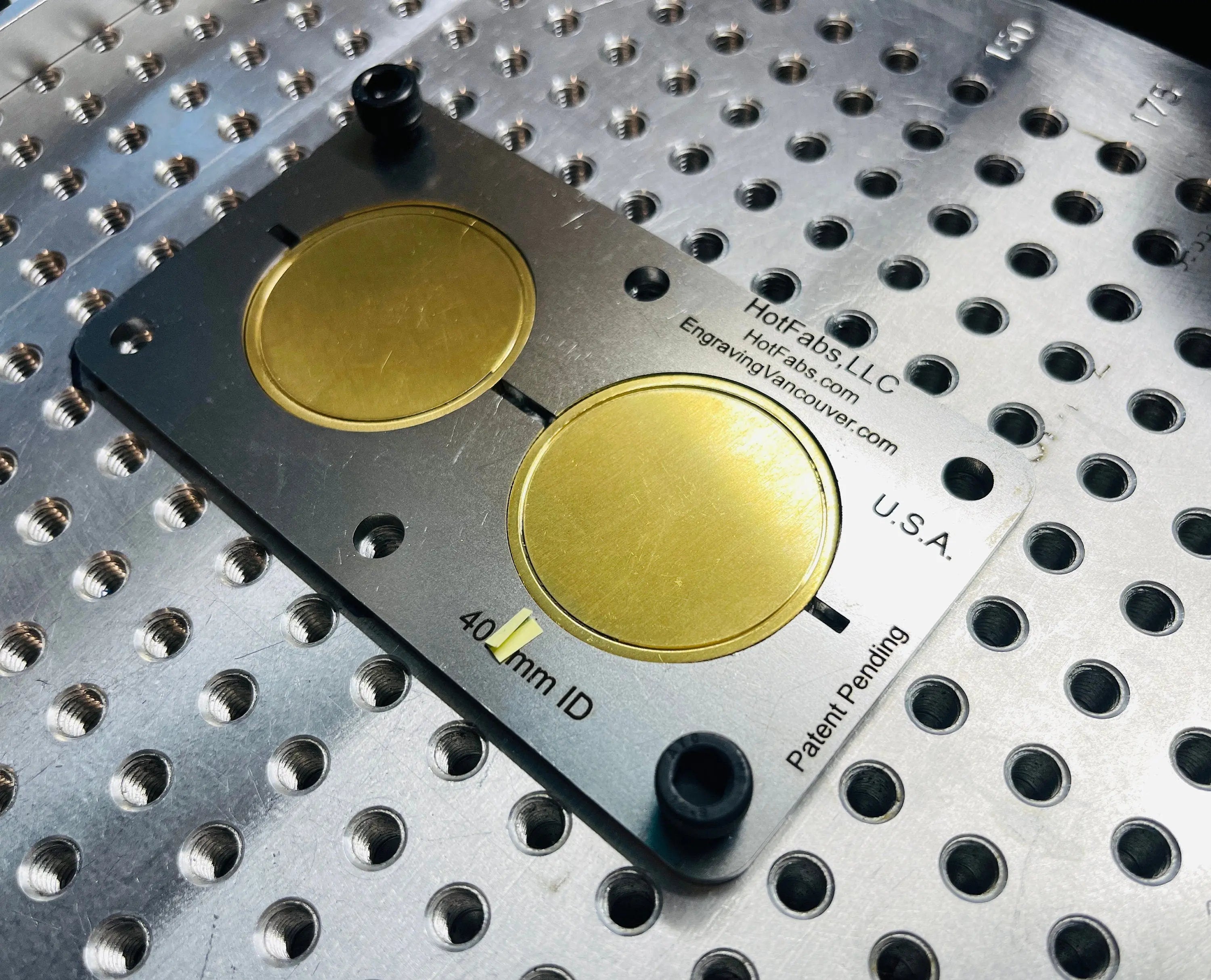 40mm Coin Jig - ALL STEEL - will not melt. For laser engraving. Hot Fabs LLC
