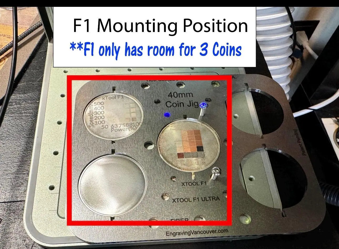40mm Coin Jigs for XTOOL + FIBER - Fits F1/F2, Both Ultras+Fiber Lasers (All-in-One!) Steel Won't Melt! - Free Templates (XCS, Lightburn) Hot Fabs LLC