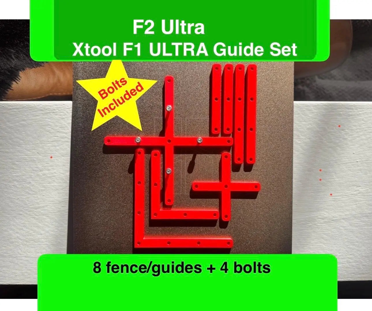 XTool F1/F2 ULTRA Laser Guides, Fences 8 pc Set + Bolts Included! Hot Fabs LLC